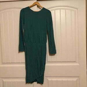 Sam & Lavi Emerald Green Dress Small Long Sleeve Button Back Cutouts Modal Blend